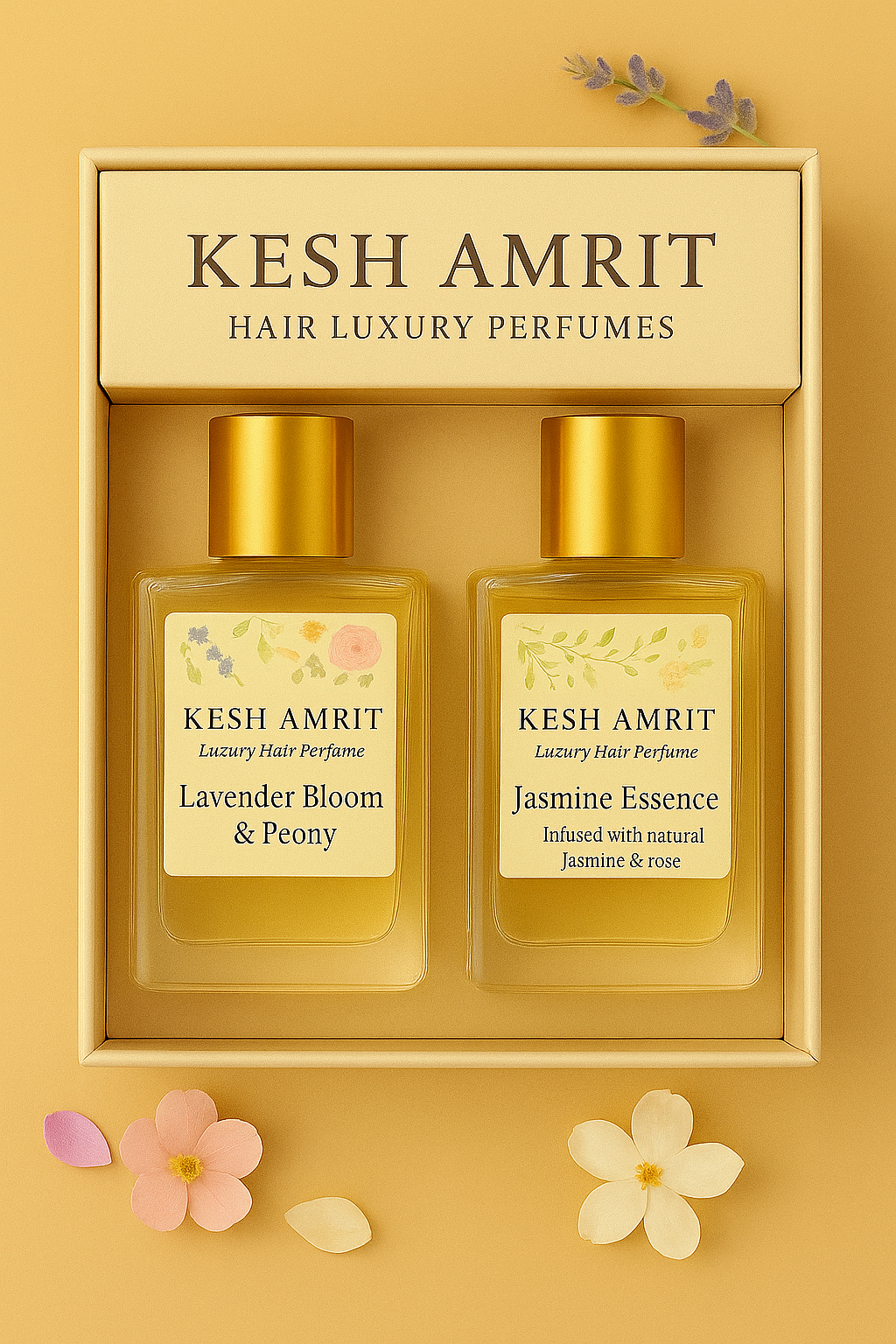 Kesh Amrit Hair Perfume Combo | Lavender Bloom & Peony + Jasmine Essence | Natural Floral-Infused Hair Perfumes| 2 x 20ML