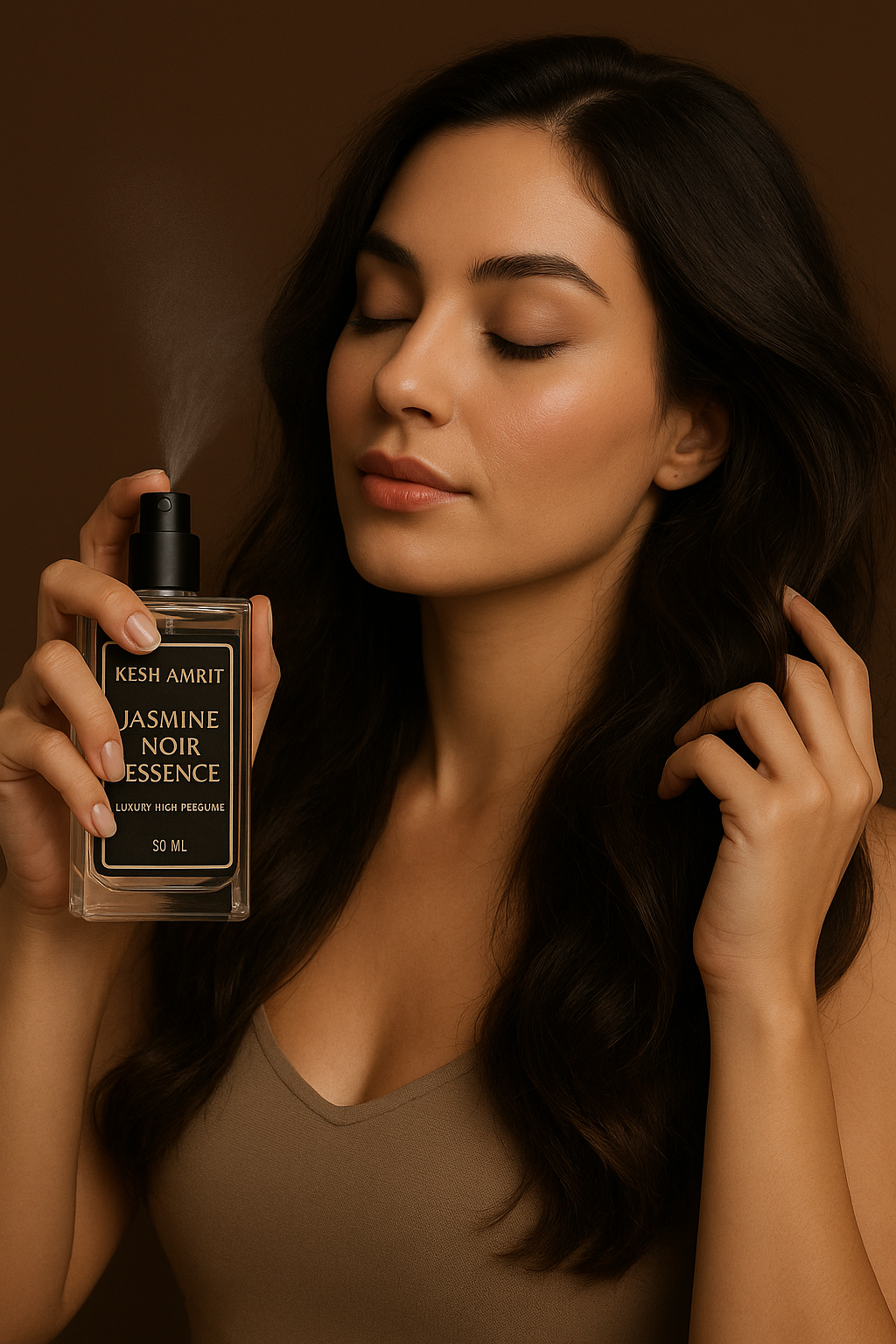 KESH AMRIT Noir Jasmine Essence | Elegant Jasmine & Musk Infused Hair Perfume | Alcohol-Free Long-Lasting Hair Fragrance | For Silky, Shiny & Fresh Hair | 50ML