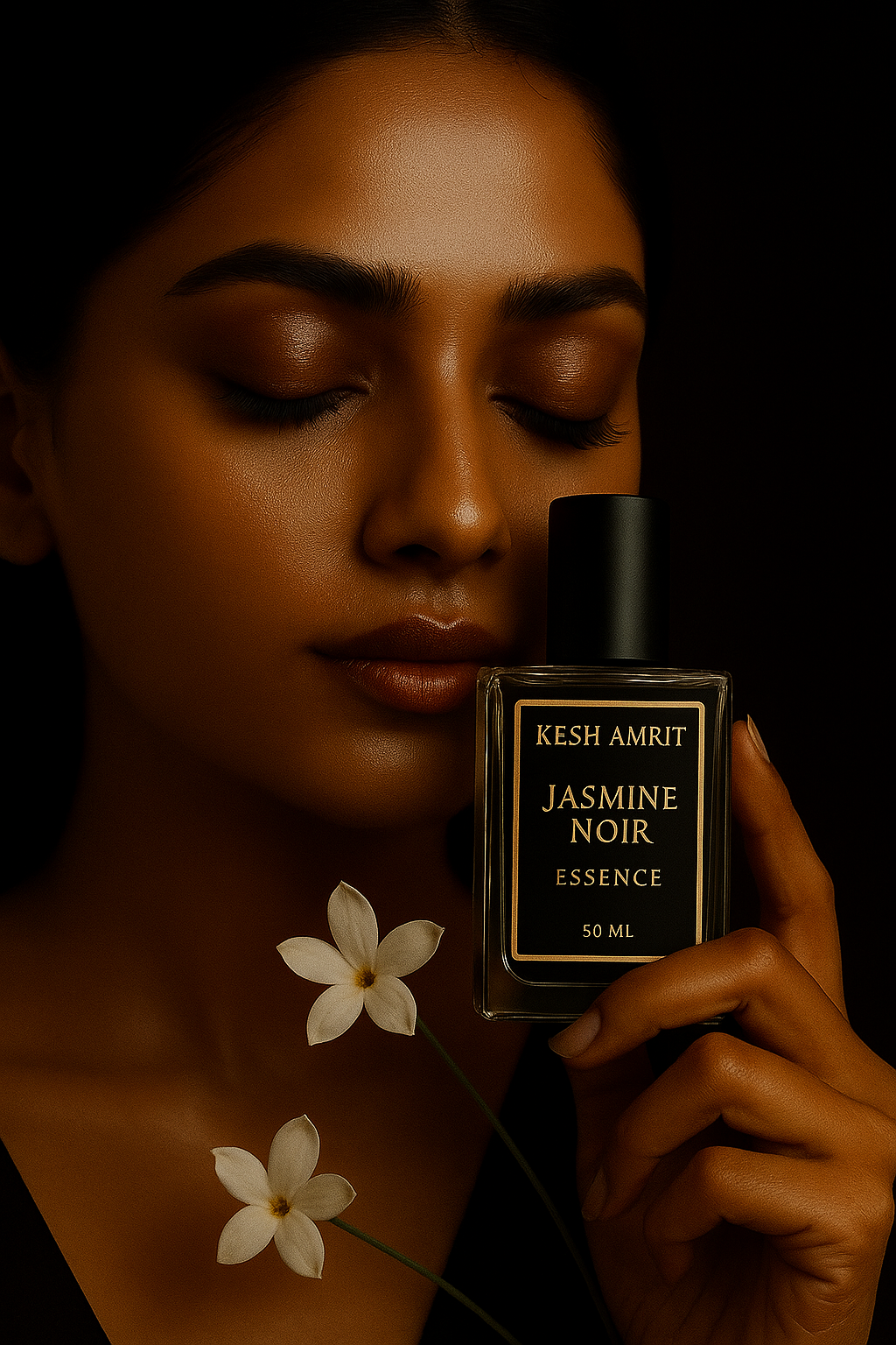 KESH AMRIT Noir Jasmine Essence | Elegant Jasmine & Musk Infused Hair Perfume | Alcohol-Free Long-Lasting Hair Fragrance | For Silky, Shiny & Fresh Hair | 50ML